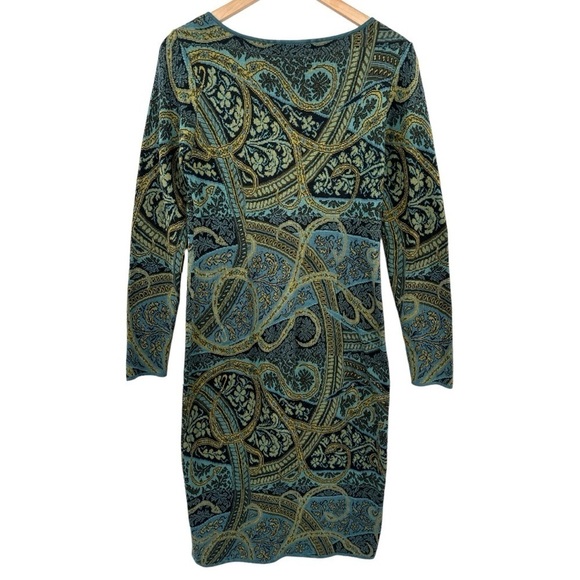 Peruvian Connection Kashmiri Paisley Jacquard Knit Sweater Dress - Green - Small - Picture 6 of 9